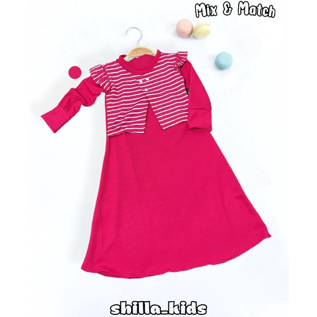 HK Baju Gamis Blazer Mutiara Modis Viral Anak Perempuan 1-12 Tahun Kaos Rompi Salur TERLARIS