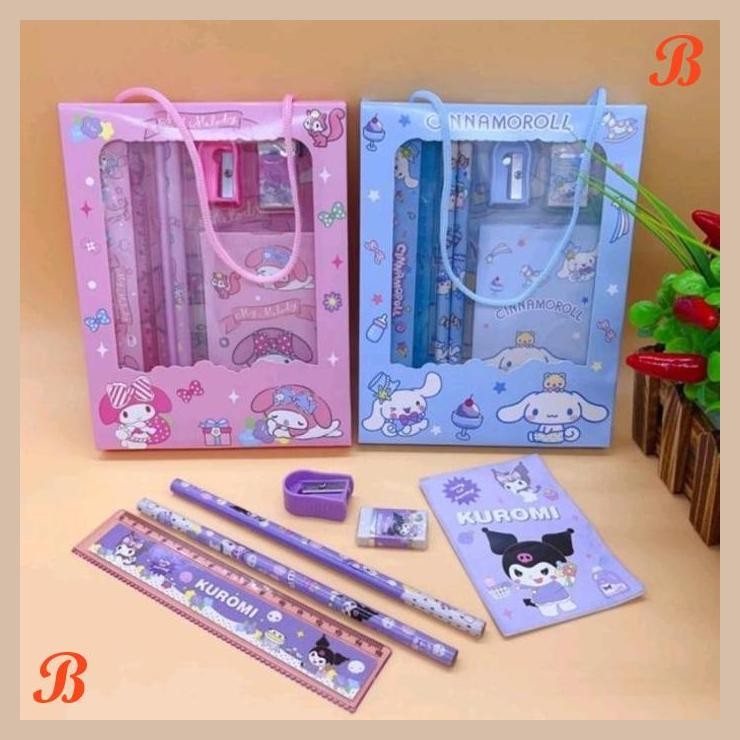 

| KK | PENSIL SET SANRIO KUROMI CHINAMOROL MELODY - SET ALAT TULIS 5 IN 1 MOT