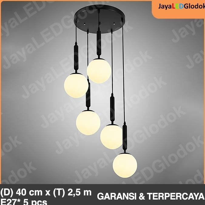 LAMPU GANTUNG MINIMALIS TANGGA VOID RUANG TAMU SUSUN HITAM 5 HIAS 192