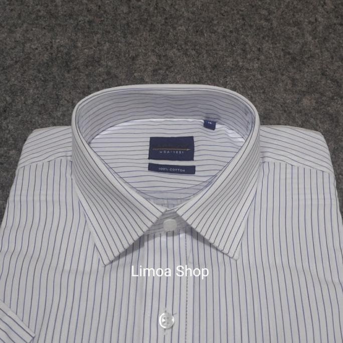Kemeja Pria Formal Arrow Lengan Pendek Warna Putih Salur Biru Ar 68 -