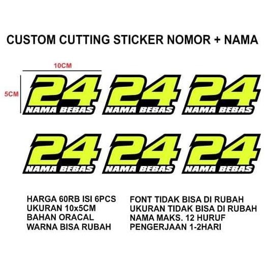 

CUSTOM CUTTING STICKER NOMOR PLUS NAMA 1SET ISI 6PCS