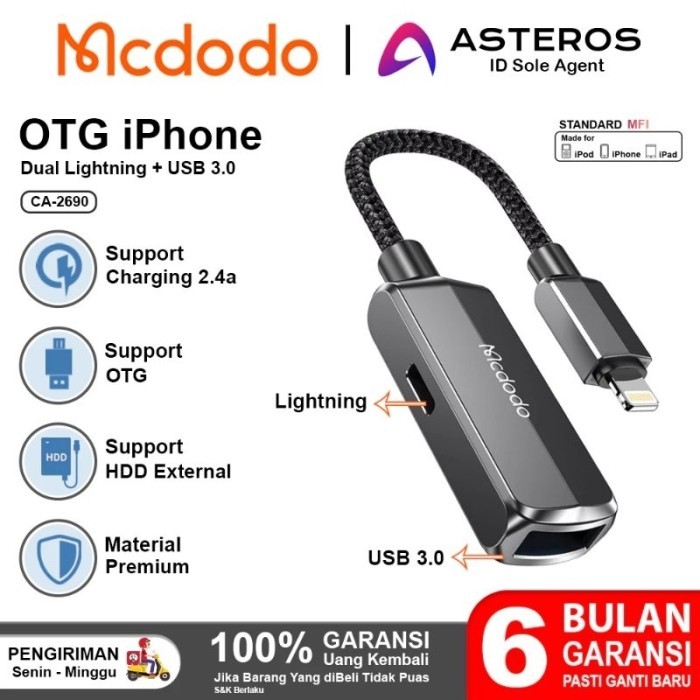 TERLARIS TERLARIS MCDODO ADAPTER OTG LIGHTNING TO USB 3.0 FLASHDISK CONVERTER IPHONE 14 13 12 11