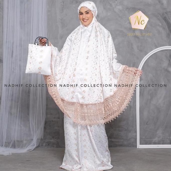 Spesial Mukena Dewasa Jumbo Sutra Milo Renda Mewah Bordir Kain Motif Muslim Zipper Lembut Mukenah