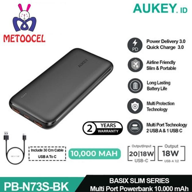Sale Aukey Powerbank Pb-N73 Basix Slim Power Bank 10.000Mah Usb Type-C