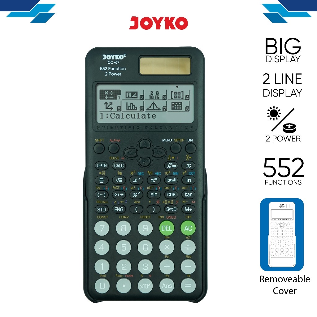 

Joyko Scientific Calculator 552 Functions BIG Display / Kalkulator Ilmiah Joyko Matematika 552 Fungsi CC-67 RAJA BIG BOX