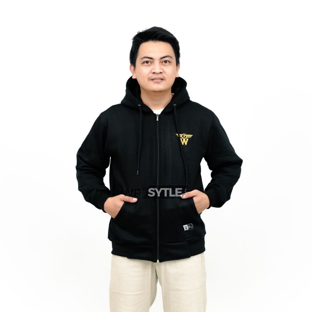 Hoodie Zipper Pria Warna Hitam Bordir Sweater Hodie Laki laki/Wanita Dewas Gaya Kekinian suiter Hodi