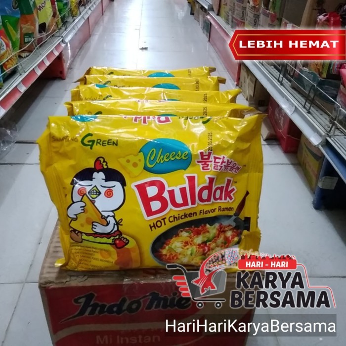 PROMO MIE / PASTA / SAMYANG GREEN BULDAK HOT CHICKEN FLAVOR RAMEN CHEESE PACK 5'S X 140GR NON COD