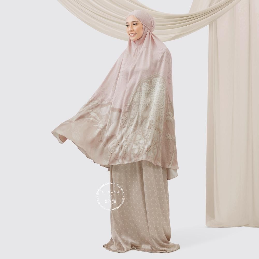 MUKENA TRAVEL PRINTING MIRAYA X SENYA TALAVERA SILK PINK BERKUALITAS