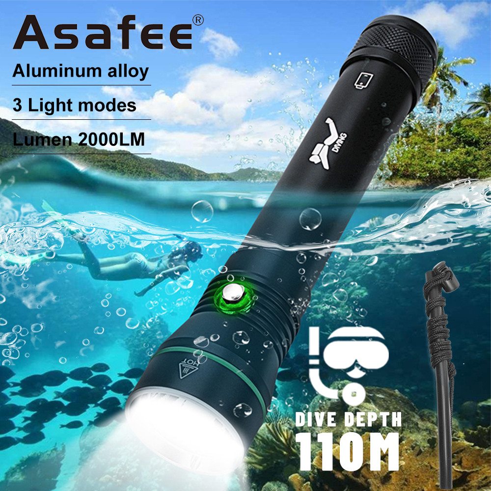 AERO Asafee S4 Underwater Diving Flashlight LED Waterproof Diving Torch 2000 lumen Spearfishing Unde