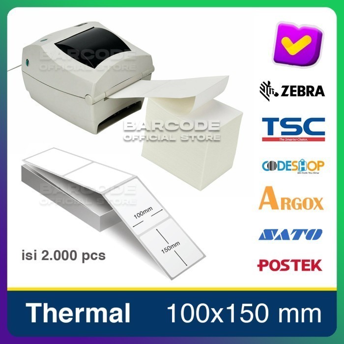 

LABEL PRINTER BARCODE 100X150MM A6 DIRECT THERMAL ISI 2000 PCS ZEBRA