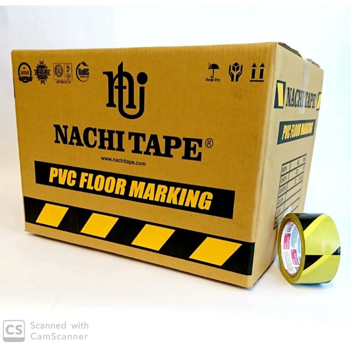 

DUS- PVC FLOOR MARKING NACHI TAPE LAKBAN LANTAI KUNING HITAM 48MM 20M