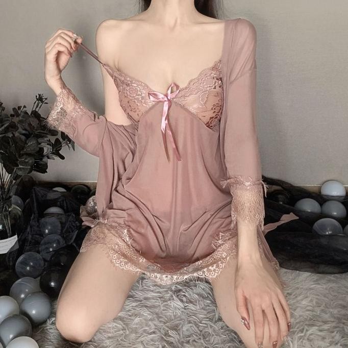 

Lingerie Kimono G-String Sexy Baju Tidur Luxury Bahan Lace A270 Original