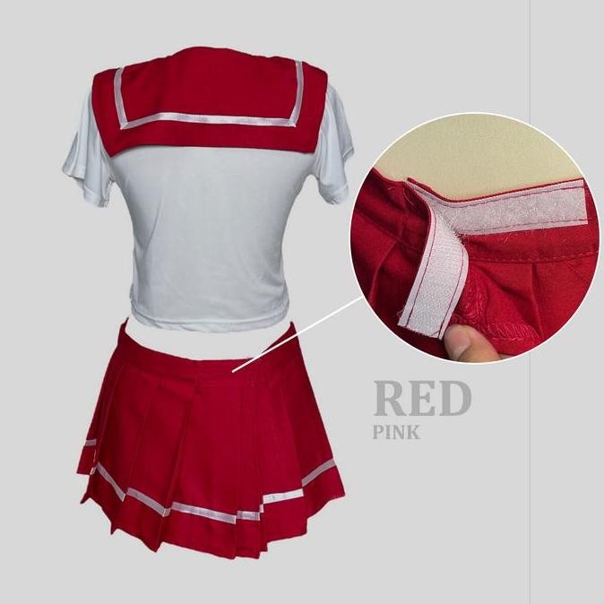 

[ Redpink ] Stelan Lingerie Cosplay Custome Seragam Sekolah Student Jepang Cute Kekinian Modern Wanita Seksi Addict Godaan Fit Atasan Model Kaos Basic With Pita Cantik Short Sleeve Mix And Match Rok Mini Corak Stripped Spandeks Cotton Original