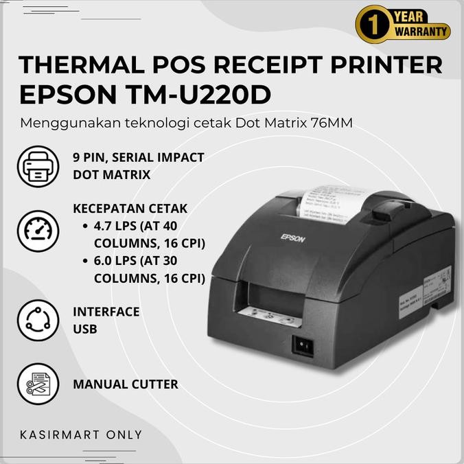 

SIAP KIRIM PRINTER EPSON TMU220D RS232 SERIAL MANUAL CUTTER - GARANSI RESMI
