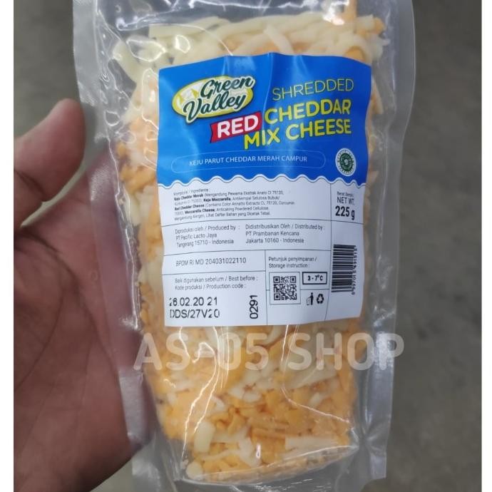 

SIAP KIRIM GREEN VALLEY SHREDDED RED CHEDDAR MIX CHEESE KEJU CHEDDAR MIX 225GR