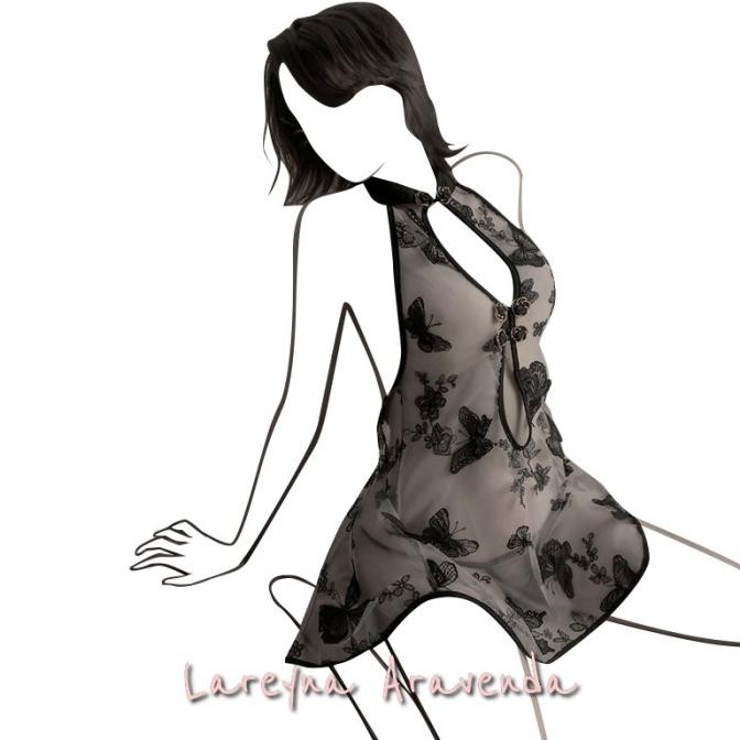 

Lingerie + Cd Sexy Model Cheongsam Butterfly Flower Transparant Lg411 Original