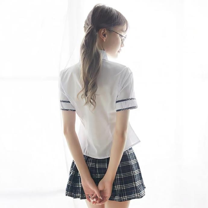

Sexy Lingerie Wanita Seragam Sekolah Kotak-Kotak M_L Gaun A232 Original