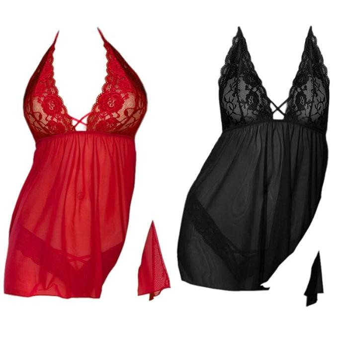 

L1141 Lingerie Baju Tidur Haram Sleepwear Midi Dress Halter Sexy Seksi Original