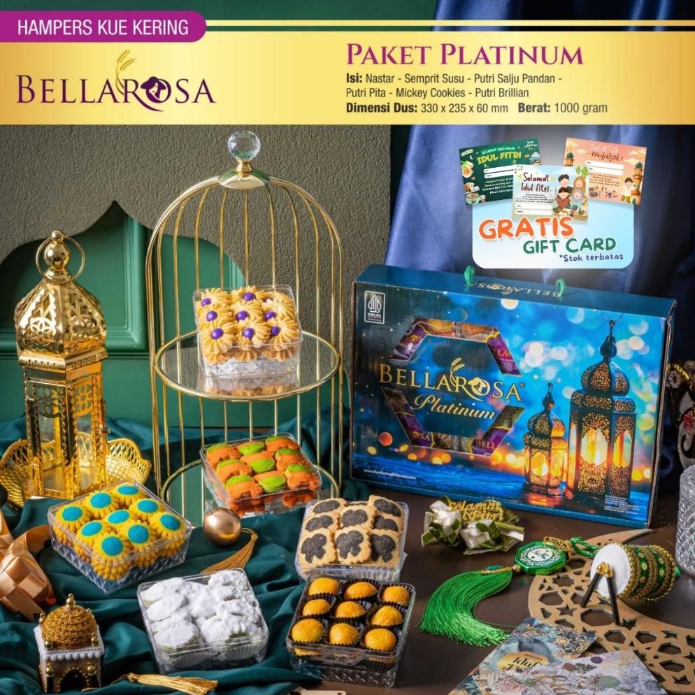 

Paket Parcel Kue Lebaran Kue Kering Bellarosa Platinum Paket Lebaran ( Berat 1Kilo ) / Paket Kue Kering Dibuat Tahun 2025 Hari Ini