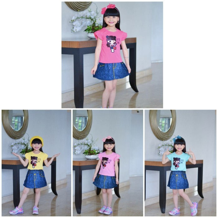 Baju Setelan Anak Perempuan Rok Jeans Sablon 3D Usia 2-7 Tahun {TerlarisBest Seller}