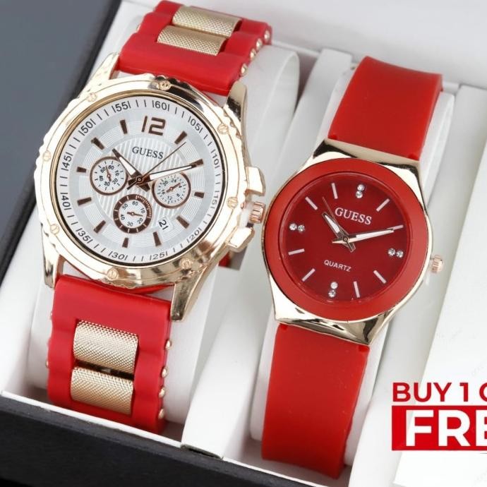 Grosir Jam Tangan Wanita Murah Guess Tali Rubber Putih Date Aktif Buy 1 Get 1