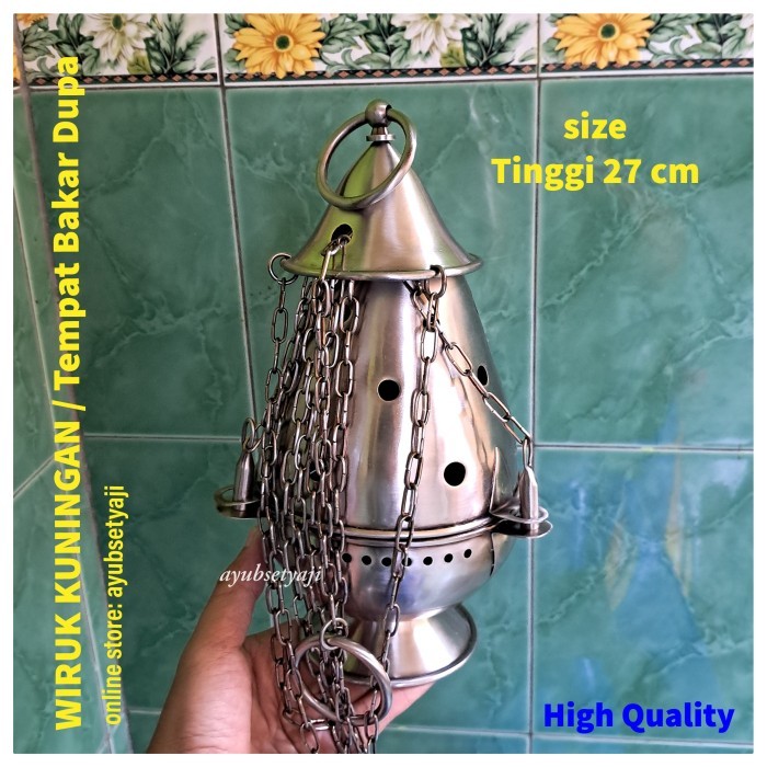 My Wiruk Kuningan Tinggi 27Cm Wiruk Rantai Bokor Dupa Ukup Turibulum Pedupaan Rohani Hosti Misa