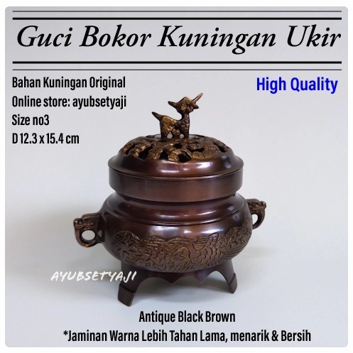 My Bokor Kuningan Ukir 03 Besar Jumbo Hitam Antik Hiolo Guci Tempat Dupa