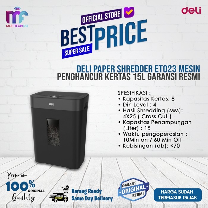 

TERLARIS! Deli Paper Shredder ET023 Mesin Penghancur Kertas 15L Garansi Resmi