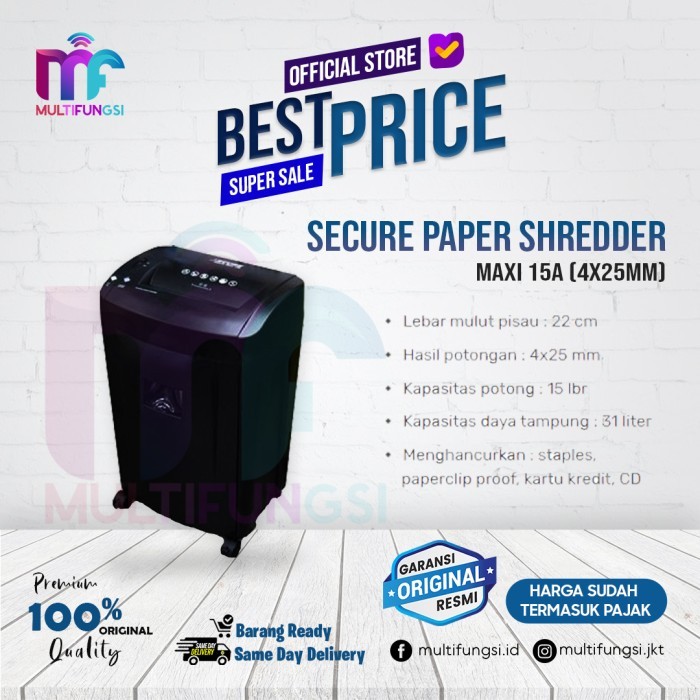 

Secure Maxi 15A Paper Shredder (4x25mm) Mesin Penghancur Kertas 15 A