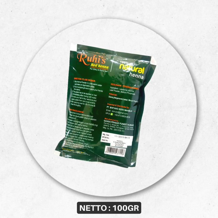 Ruhi's Red Henna For Hair / Cat Rambut Halal / Ruhi's Henna Arab