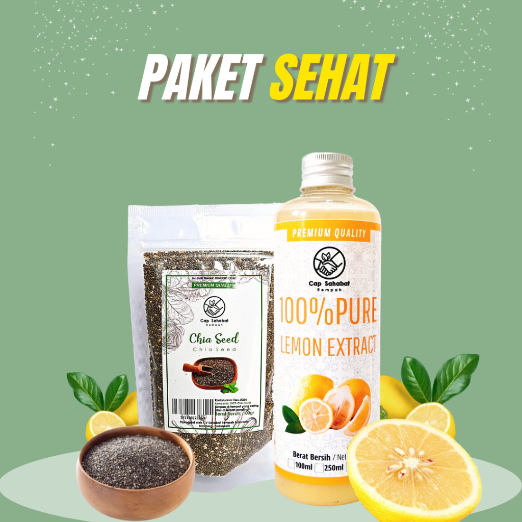 

Paket Sehat Kecil 250ml Sari Lemon dan 100gr Chia Seed 100% PREMIUM QUALITY