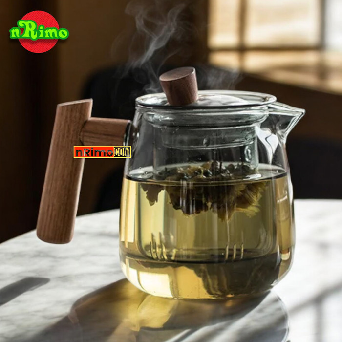

Teo Teh aca dengan aringan Boroilicate Gla Teapot Chinee Tea Maer Wooden Handle Gagang ayu Infuer