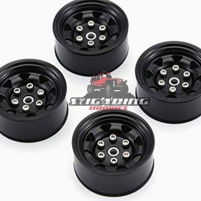 4 PCS VELG METAL RIM BEADLOCK 1.9 RC SCX10 AXIAL MN86KS AX-617BK