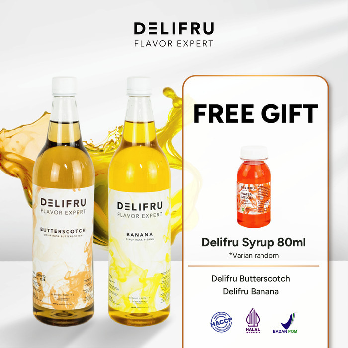 

Paket Bundling Syrup Delifru 2L Sirup Butterscotch 1L + Banana 1L