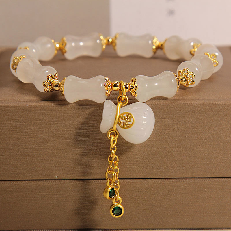 Gelang Simpul Bambu Batu Akik Putih untuk Wanita, Hadiah Sukses