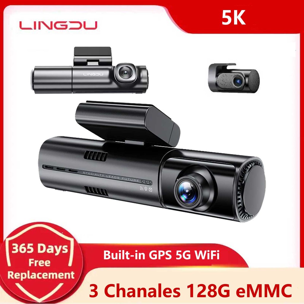 ZIKES LD08 Car DVR 5K Dash Cam 3 Cameras 4K+1080P+1080P Built in 128GB eMMC With GPS WIFI Night Visi