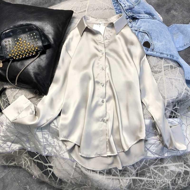 Kemeja Wanita Kerah Lipat Bernapas Longgar Tinggi Slimming Draped