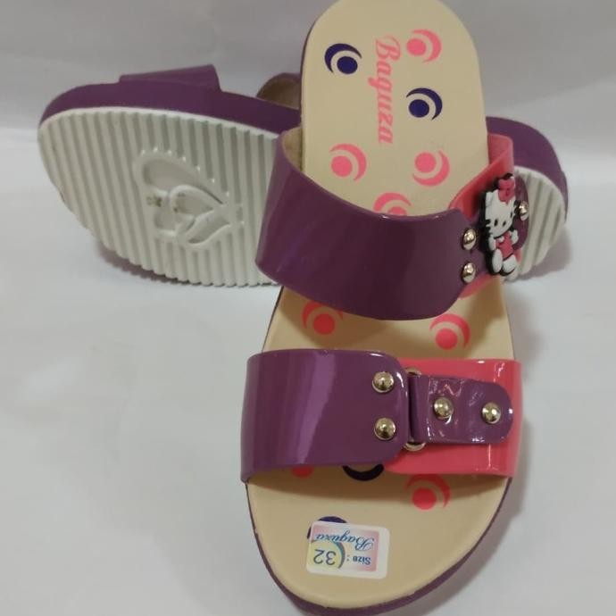 Super Hot, Sandal Kulit Sandal Wedges H3Cm Hello Kitty Ungu Fanta Pink S31-35
