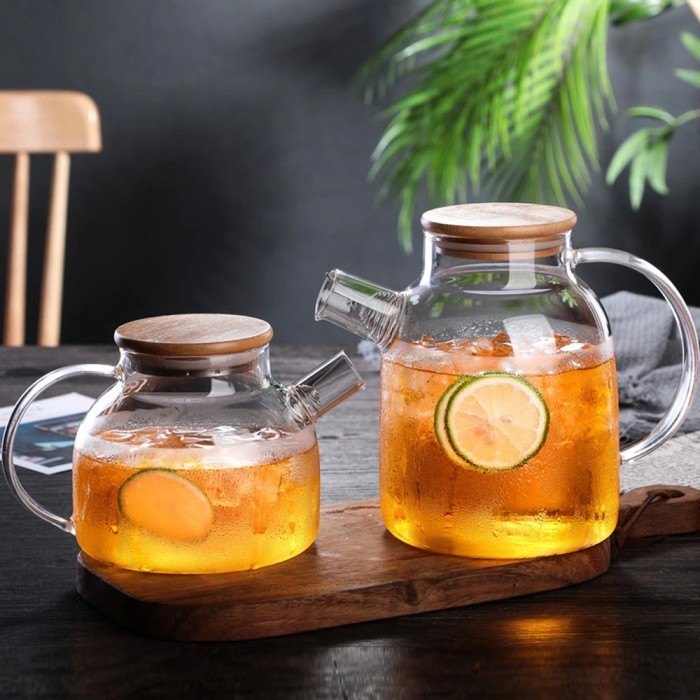 Sale Teko Kaca Tutup Kayu Saring Teh Teapot Pitcher Maker Borosillicate