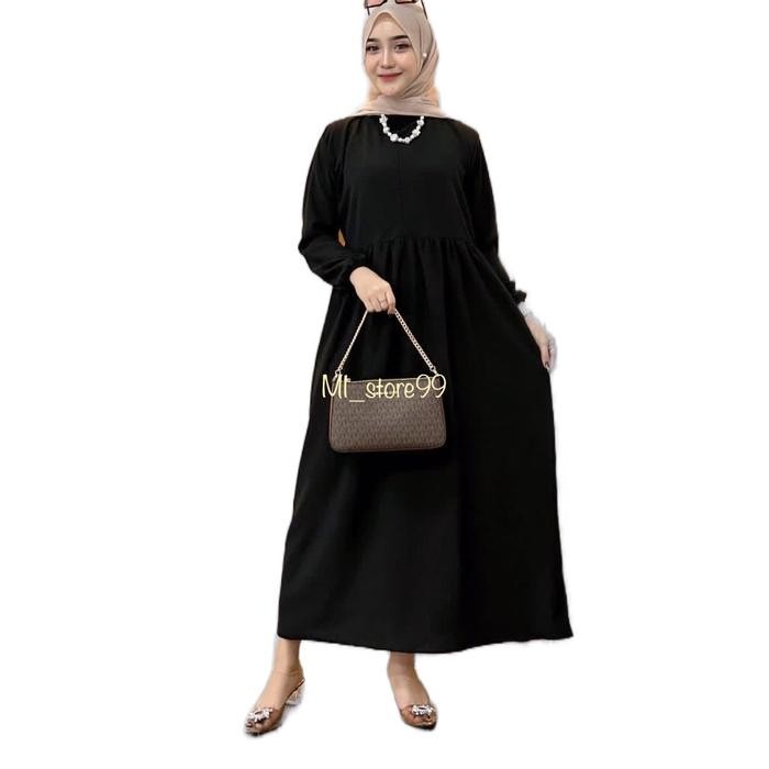 Balena Dres Midi Crinkle Airflow Premium/Gamis Cringkle Muslim Wanita Panjang Balon Karet Variasi