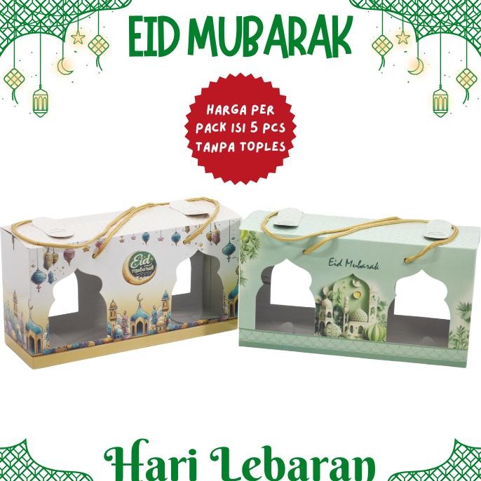 Kotak Toples Jar Isi 3 Toples, Paper Bag tabung Idul, dus toples kue kering, Jendela mika (5 PCS)