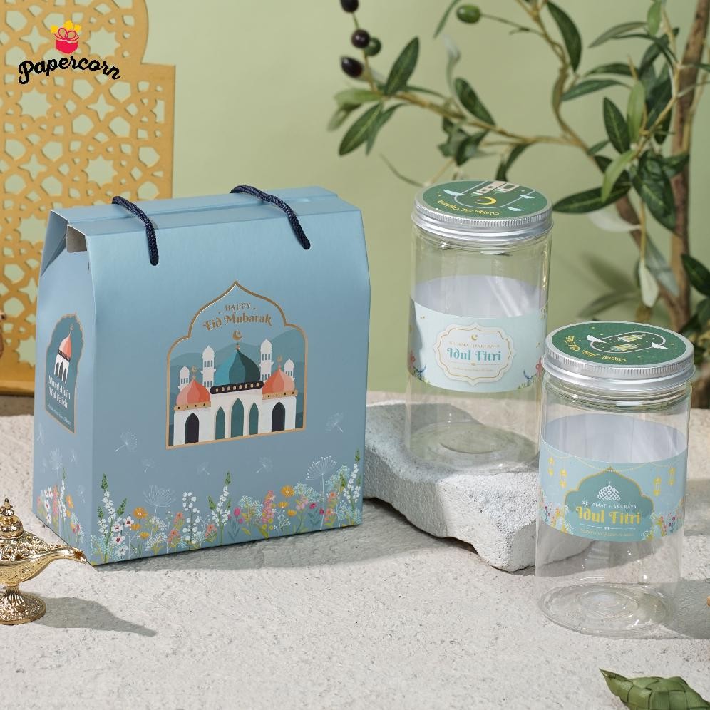 

10 Pcs Gable Box hampers idul fitri 2 toples 1000 ml - Tranquility 19x11x17, tinggi total 20cm