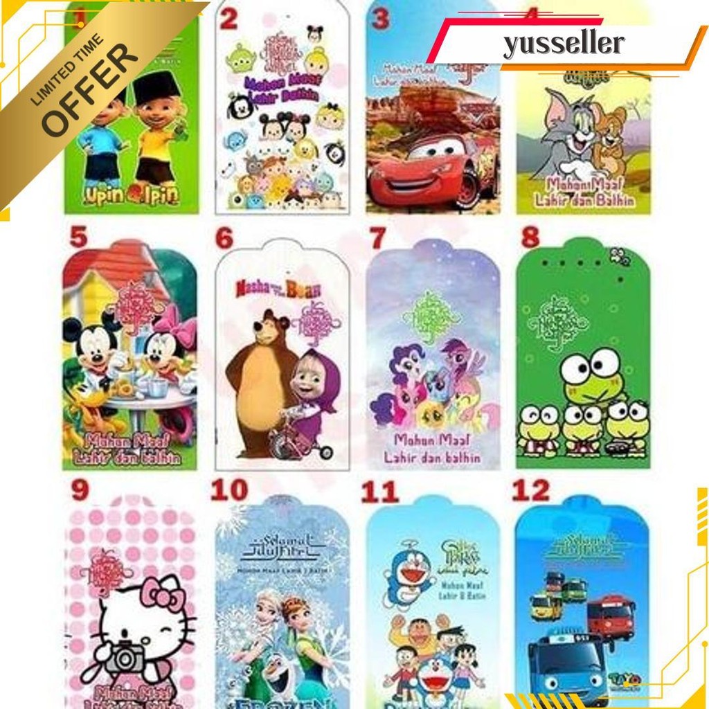 

Amplop Angpao Lebaran Idul Fitri Lucu Karakter Animasi Mix 5 Motif Isi 100 Pcs, 50 Pcs, 25 Pcs Mix Cod