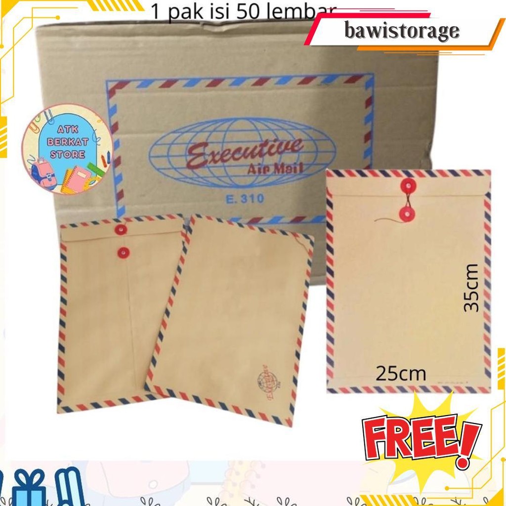 

[50 Pcs] Amplop Coklat Folio F4 310 Airmail Tali Bisa Cod