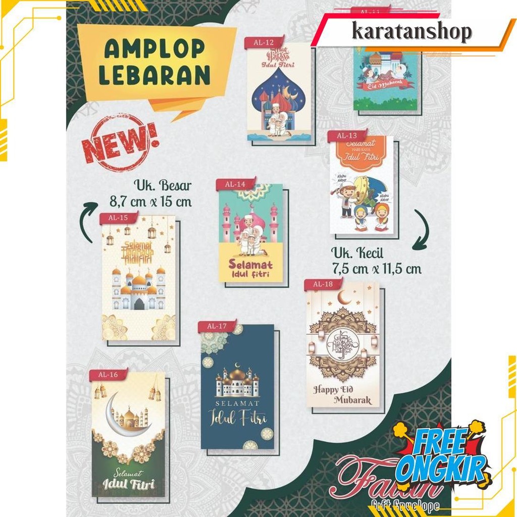 

Amplop Lebaran Falah Kode Al 16 Isi 50 Pcs / Muat Selembaran Uang Tanpa Dilipat / Amplop Cantik / Amplop Lucu / Amplop Lebaran Bisa Ecer Terlaris