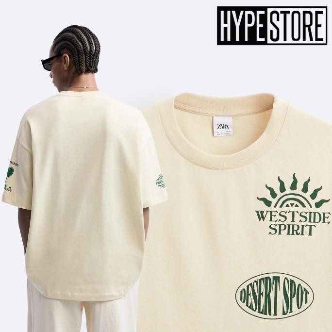 ZARA Men Graphic T-shirt Earth Tone Collection Terlaris