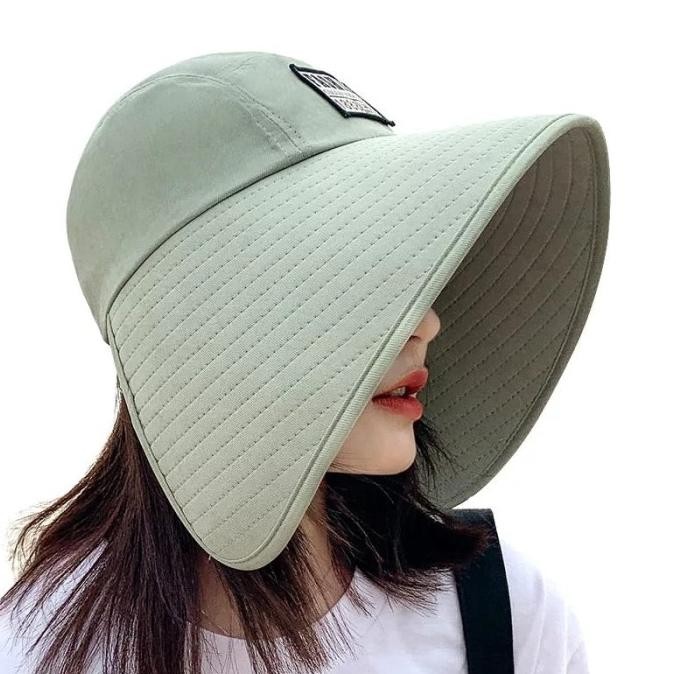 Topi pantai anti UV lebar bisa di lipat