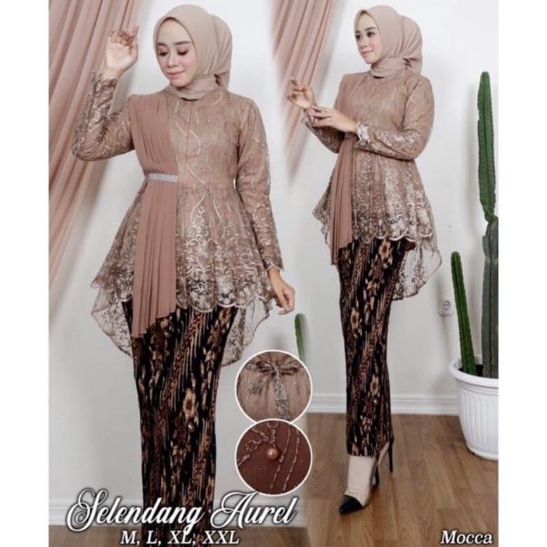 lij-56 Setelan Baju Kebaya Modern Slendang Aurel Hijab Muslim Bahan Tille Untuk Wisuda Kondangan Mix
