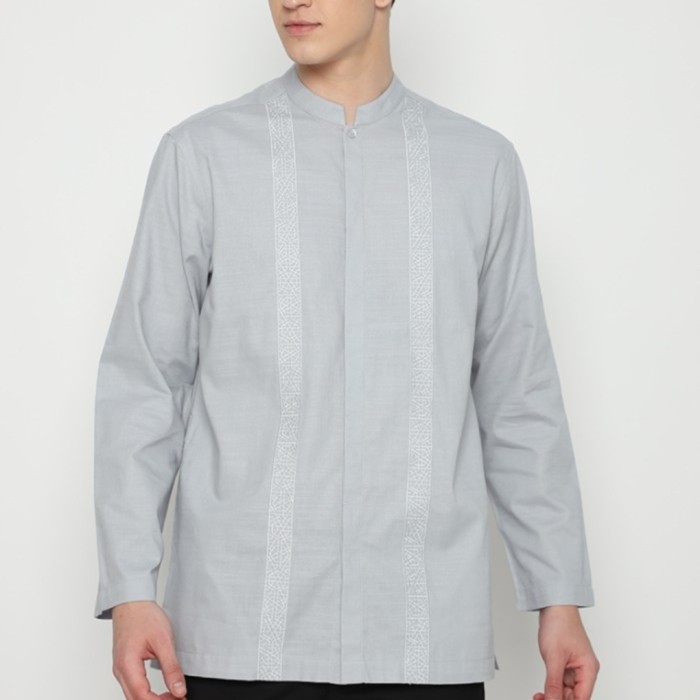 JOBB Athar Baju Koko Pria Lengan Panjang Regular Fit Light Grey