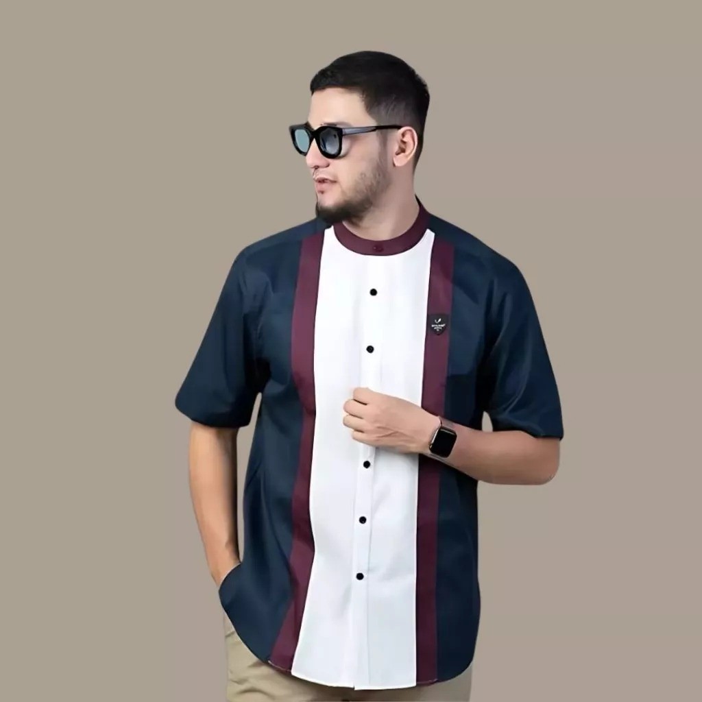 Kemeja Koko Line Lengan Pendek Kerah Shanghai Bahan Katun Signature Adem 3 Warna Terbaru Edisi Ramad